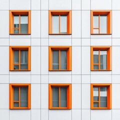 Fototapeta premium A white building with orange windows, modern architecture design