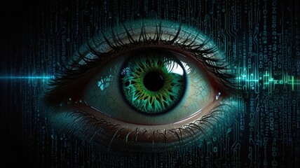 Obraz premium Digital Eye Observing Binary Code Streams