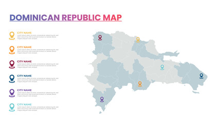 Obraz premium Dominican Republic Modern Map Infographic Template, Detailed infographic map of Dominican Republic Popular City