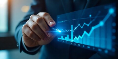 Hand Interacting with Holographic Financial Charts and Data Analysis