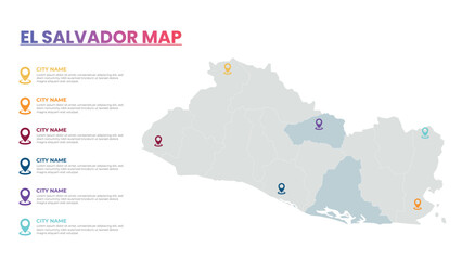 El Salvador Modern Map Infographic Template, Detailed infographic map of El Salvador Popular City