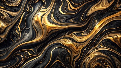 Abstract Swirling Black and Gold Liquid Marble Texture Background