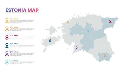 Naklejka premium Estonia Modern Map Infographic Template, Detailed infographic map of Estonia Popular City