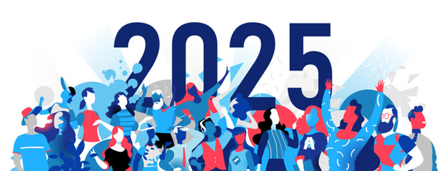 Colorful vector illustration of diverse people celebrating together under the bold 