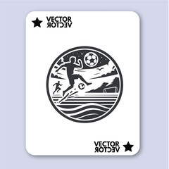 People play beach soccer. Active sports sea sandy coast. Guys pass ball each other on tropical beach. Open training for professionals and fun team game vacationers. Vector flat illustration isolated