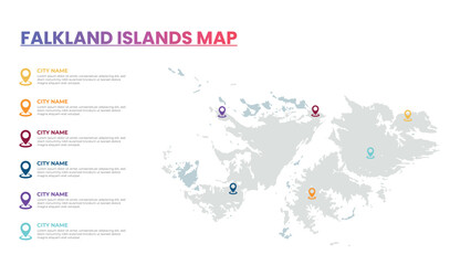 Falkland Islands Modern Map Infographic Template, Detailed infographic map of Falkland Islands Popular City