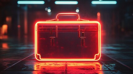 Obraz premium Neon briefcase illuminating future possibilities urban setting digital art nighttime view