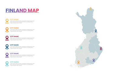 Finland Modern Map Infographic Template, Detailed infographic map of Finland Popular City