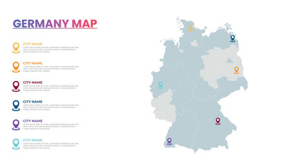 Germany Modern Map Infographic Template, Detailed infographic map of Germany Popular City
