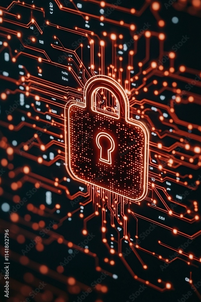 Poster a secure login process being completed with a padlock icon on a virtual dashboard