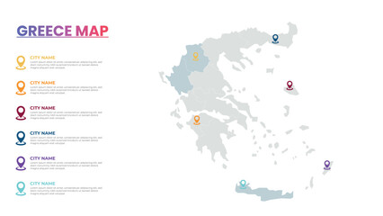Naklejka premium Greece Modern Map Infographic Template, Detailed infographic map of Greece Popular City