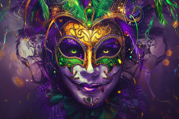 Obraz premium Beautiful greeting card with bright holiday composition for happy celebrate mardi gras
