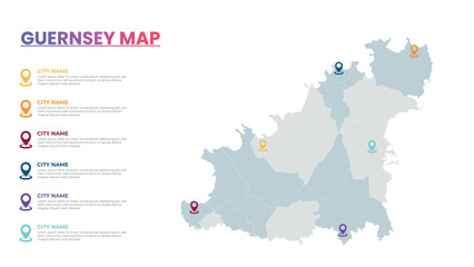 Obraz premium Guernsey Modern Map Infographic Template, Detailed infographic map of Guernsey Popular City