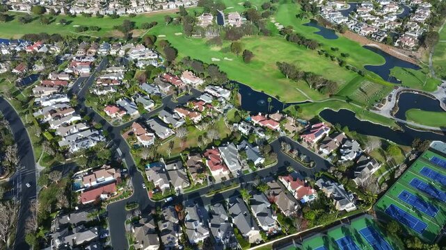Aerial View of Golf Course and Residential Area in Huntington Beach	