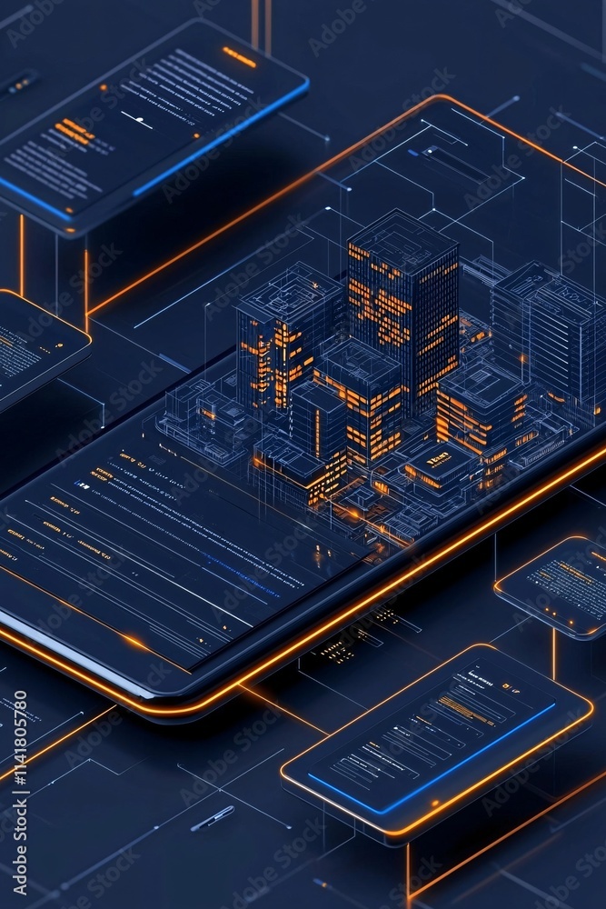 Poster an efficient approval notification system for applications, modern design with glowing elements, str