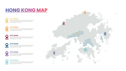 Naklejka premium Hong Kong Modern Map Infographic Template, Detailed infographic map of Hong Kong Popular City