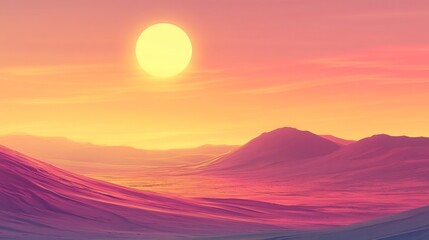 Vibrant sunset over rolling hills and plains.