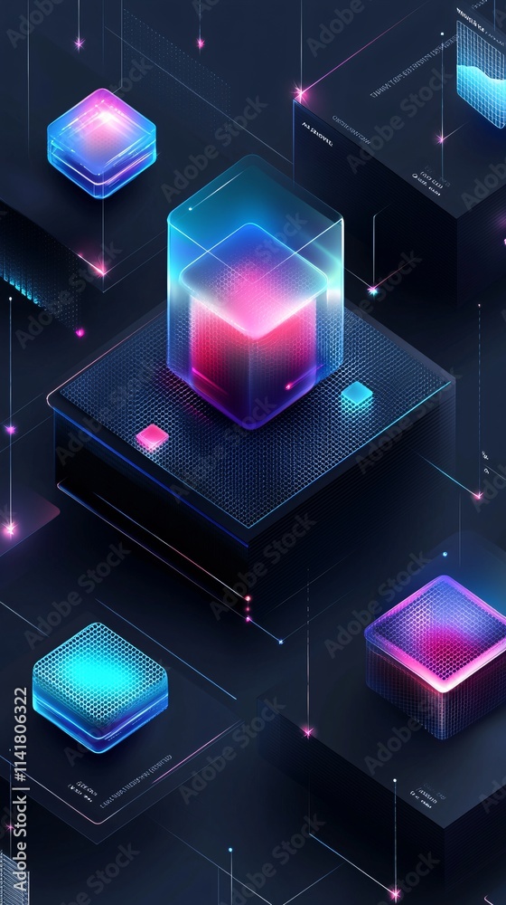 Poster a professional design for profile customization within an application, dynamic layouts with vibrant 