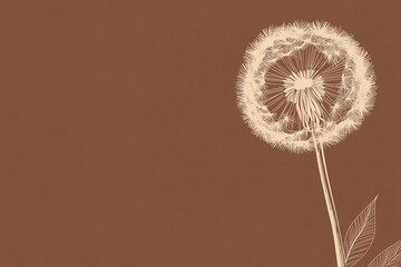 Fototapeta premium Ethereal Dandelion Puff on Warm Brown Background with Copyspace