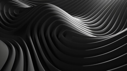 Abstract black waves create a smooth, flowing texture, emphasizing depth and movement.