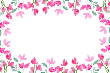 Watercolor flowers frame, background for design template.