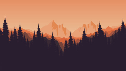 sunset over the mountains silhouette vector illustration for background, wallpaper, background template, backdrop design, advertising, ads, and business	