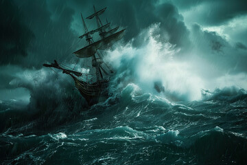 Fototapeta premium Terrifying scary sea monster in dark depths of deep ocean