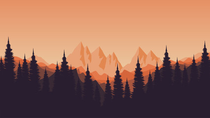 Fototapeta premium sunset over the mountains silhouette vector illustration for background, wallpaper, background template, backdrop design, advertising, ads, and business 