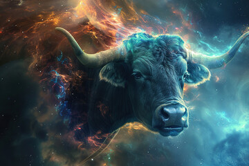 Astrological composition with concept of Taurus zodiac sign symbol