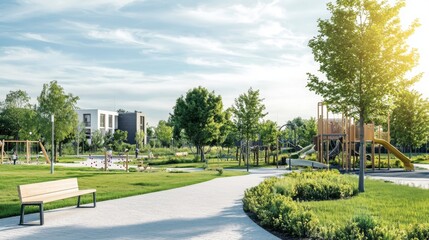 Happy family enjoying eco-friendly activities in a vibrant park outdoor scene nature playful atmosphere