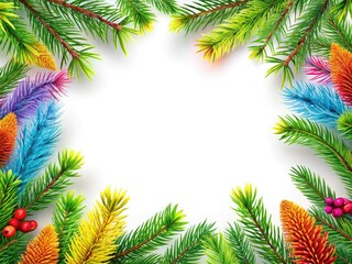 Vibrant conifer branches frame for Christmas and New Year festivities, perfect for seasonal decor. Vector illustration in EPS10 format, ideal for holiday background designs.