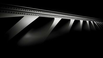 Monochromatic close-up of a bridge's underside, showcasing its metallic structure and repeating patterns.