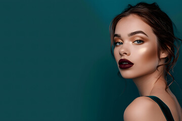 Woman With Glamorous Makeup On Blue Background