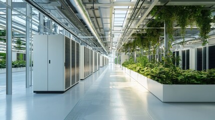 High-tech sustainable data center innovations urban environment architectural design modern technology energy efficiency
