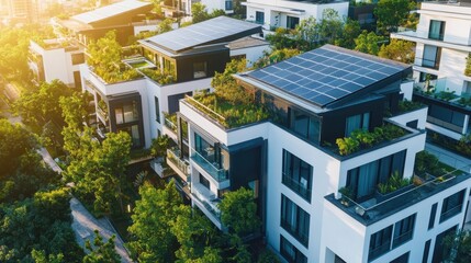 Innovative energy-efficient smart homes urban environment real estate development sustainable living aerial perspective