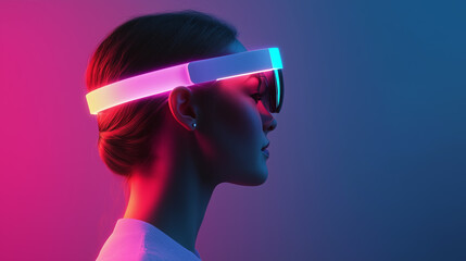 Innovative use of augmented reality technology in a futuristic setting with neon lighting effects