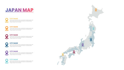 Japan Modern Map Infographic Template, Detailed infographic map of Japan Popular City