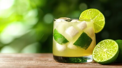 Refreshing lime cocktail preparation tropical garden beverage photography natural light close-up refreshment concept