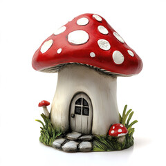 whimsical mushroom house with vibrant red cap and white spots, perfect for fairy tales
