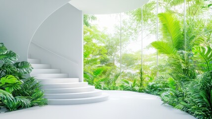 An interior shot of a futuristic home with minimalist design, smart home technology, and energy efficient features, illustrating a vision for comfortable and sustainable living.