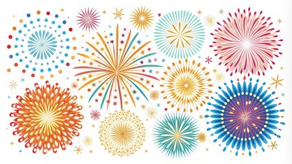 Vibrant vector illustrations of isolated festive fireworks, perfect for enhancing invitations, banners, and seasonal decor for celebrations and events. Brighten your occasions with this collection!