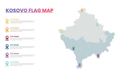 Obraz premium Kosovo Flag Modern Map Infographic Template, Detailed infographic map of Kosovo Flag Popular City