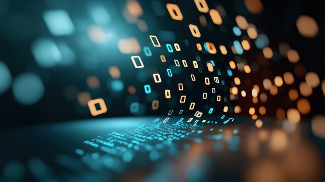 A stream of binary code flowing across a dark grid, symbolizing the complex language of computers and artificial intelligence.