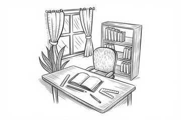 A Cozy Study Room with Bookshelf Desk and Window