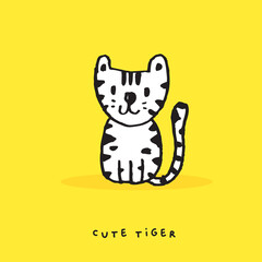 Hand drawing doodle cute tiger,  tiger vector illustration for t-shirt ,card, poster design for kids. Vector illustration design for fashion fabrics, textile graphics, prints, cute animal 
