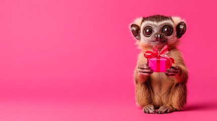 Fototapeta premium Funny Kinkajous Presenting Festive Seasonal Holiday Merchandise for Mid Year End Year Sale Promotion