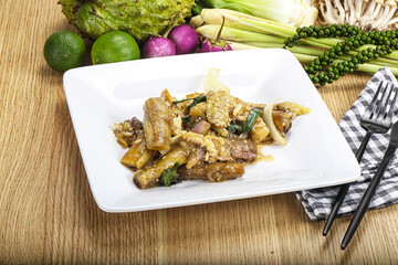 Roasted Thai eggplant with onion