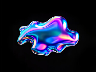 Naklejka premium Holographic abstract liquid Iridescent wavy substance on black background 03