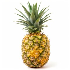 Fototapeta premium pineapple, a whole pineapple. It has a rough, textured skin that is mostly yellow with some green areas. The top of the pineapple has a crown of long, pointed green leaves
