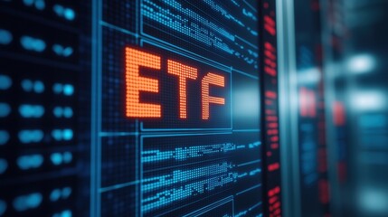Obraz premium Etf market trends financial data center digital display modern environment close-up viewpoint